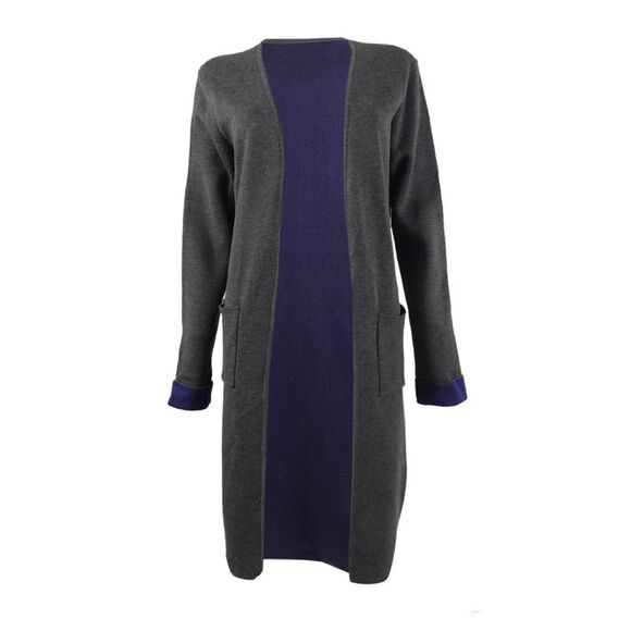 Calvin Klein Women's Patch-Pocket Longline Cardigan - Charcoal/Purple - Picture 1 of 3